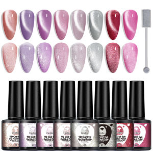 ยาทาเล็บแบบแคทอาย ชุด 8 สี พร้อมแม่เหล็ก เจลทาเล็บแม่เหล็กแบบแคทอายสะท้อนแสง 0.24 ออนซ์ เจลแช่ LED อุปกรณ์ตกแต่งเล็บสำหรับผู้หญิง