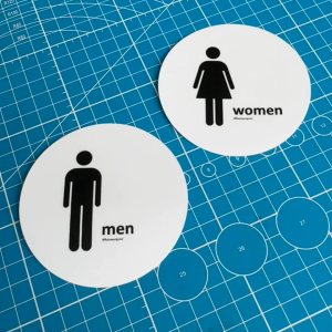 Toilet Restroom Tandas. Premium Sticker Round Sign Signage. Pure White Color. Complete Set.