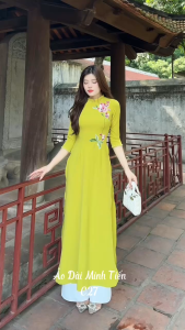 Áo Dài Lụa Mỹ Cao Cấp Họa Tiết Thêu Thủ Công Tỉ Mỉ - Mã C27