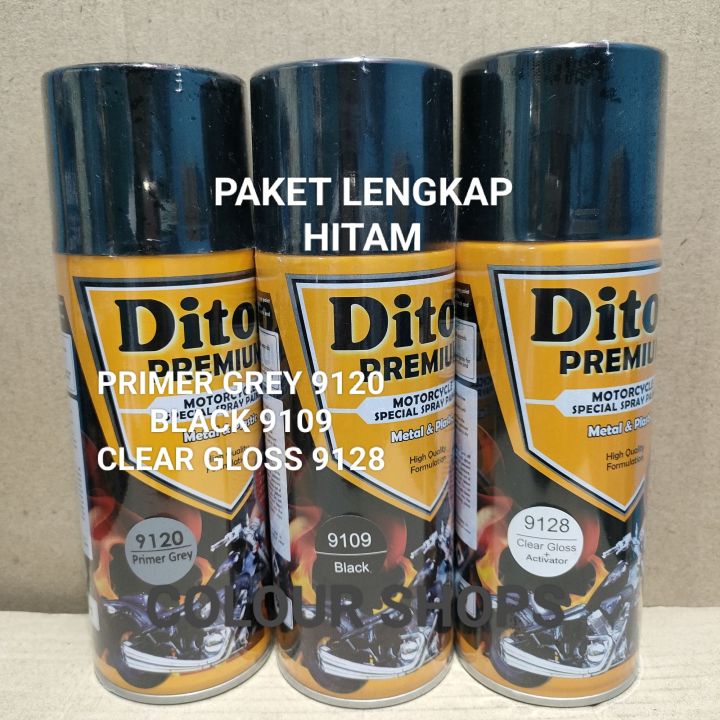 Pilok Paket Lengkap Cat Diton Premium Primer Grey 9120 Black 9109 Clear
