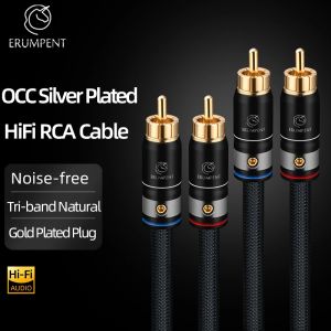 ERUMPENT One Pair RCA Audio Cable HiFi Stereo OCC Silver Plated 2RCA to 2RCA Interconnect Cable for Amplifier DVD
