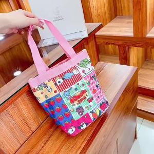 SEA JJT Túi Xô Vải Dễ Thương Graffiti Trẻ Con Minh Họa Xách Tay Xô Tròn Mẹ Túi Đựng Đồ Túi Đựng Đồ Hộp Cơm Túi Đi Làm Túi Xách Nhỏ