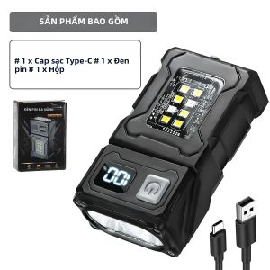 BALDR 180 ° Đèn Pin LED Xoay Được Móc Khóa 20W 500LM Sạc USB Đèn Mini Có Nam Châm Màn Hình Kỹ Thuật Số Đèn Cầm Tay