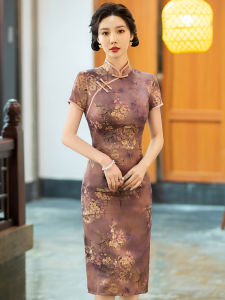 Elegant Vintage Cheongsam Midi Maxi Summer New Style for Small Stature Mothers Partywear Comfortable Short Sleeve Chinese Style