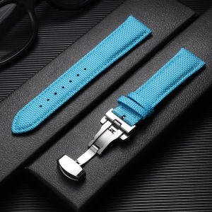 Light Blue Yellow Nylon Sailcloth Watch Strap 20mm 22mm Bracelet with Butterfly Buckle Wrist Band for Omega for Seiko Watchband