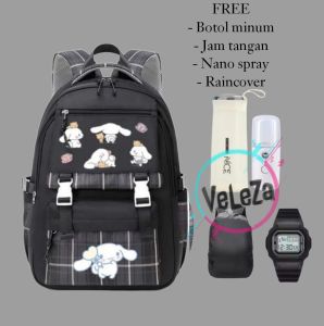 Tas ransel anak perempuan remaja sekolah SD SMP terbaru model sanrio gratis botol minum kaca jam tangan nano spray dan raincover Tas ransel anak tas ransel