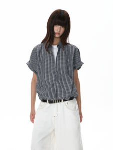 VATTY | Retro Style Commuter Peplum Design Check Shirt Short Sleeve