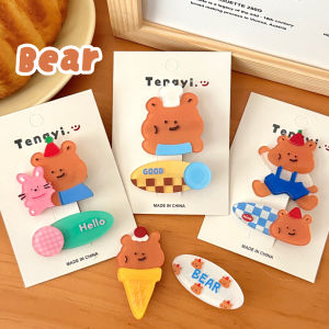 2/8 Pcs Cute Cartoon Bear Hair Clip Versatile Decoration Hairpin Clip Acrylic Hair Accessories