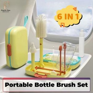 6 in 1 Travel Home Baby Bottle Brush Set Silicone Brush Portable Bottle Brush Cleaning Set