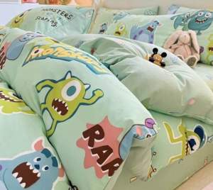 ผ้าปูที่นอน ผ้าห่มนวม(ลายมอนสเตอร์เขียว💚) ขนาด 3|5|6 🛌 ฟุต เนื้อผ้าคอตตอน 100% หนานุ่ม นอนสบาย🛒🌷🌸🌈