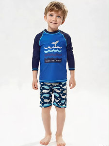 [Fast Shipping] Kids Long Sleeved Swimwear for Boy 4-11 Yrs Quick Dry Long Sleeved Shorts Swimsuit Set for Kid