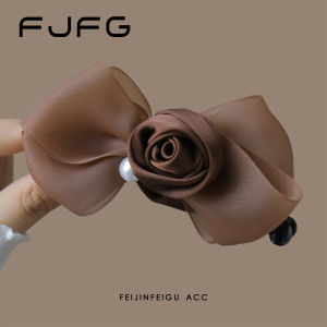 Summer New Style Pearl Banana Clip Womens Anti-slip Vertical Ponytail Hair Clip Fairy Tale Mesh Flower Design Fashion Accessory