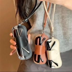 1PC Waterproof Sunglasses Bag Portable Hanging Neck Glasses Storage Case Fashion PU Leather Eyeglasses Pouch For Women Men