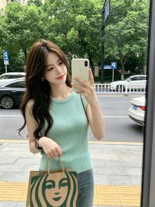 YAOMUHUA | Mint Green Slim Fit Sleeveless Summer Top