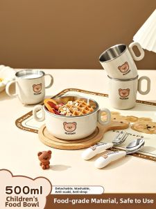 WODEBAIHUI | Non-slip Baby Meal Learning Tableware Set Milk Cup Bowl Spoon Fork