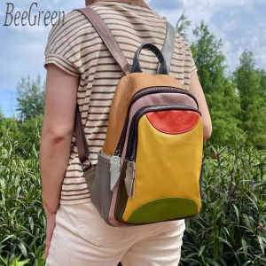 BeeGreen Women Genuine Leather Colorful Backpack Fashion Travel Shoulders Bag Casual Commuter Daypack