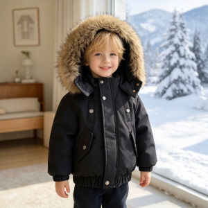 Toddler Boys Winter Thick Warm Parka Jacket Faux Fur Hooded Windproof Snow Coat Casual Outdoor Cold Weather Outerwear 2-6 Years