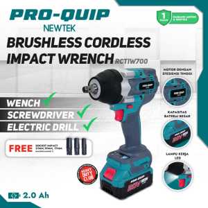 Impact Wrench Cordless 1/2" Brushless 20V 700Nm / Impact Baterai 1/2" Mesin Bor Untuk Baut Mobil PRO-QUIP RCTIW700