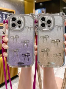 Fashionable Butterfly Knot Phone Case for  15Promax Womens Crossbody Strap Full Cover Protective Shell Anti-Fall