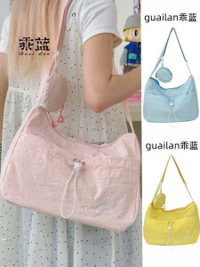 Blue Nylon Crossbody Bag for Women Large Capacity Single Shoulder School Bag Korean Style 2025 New Dopamine Tote Bag