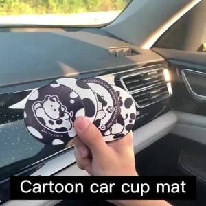 Universal Cartoon Silicone Car Coaster Non-slip Cup Holder Water Bottle Mat Cute Cow Design Auto Decorations