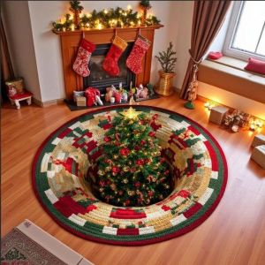 VIKAMA Cute Christmas Reindeer-Printed Round Rug Soft Non-Slip Living Room Rug Festive Decorative Rug Home Decor