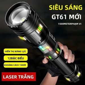 Đèn Pin LED Siêu Sáng Có Thể Điều Chỉnh Độ Zoom Tích Hợp Đèn Chiếu Sáng Sạc Type-C Hiển Thị Mức Pin Chống Nước Dùng Cho Ngoài Trời Khẩn Cấp Cắm Trại Màu Đen