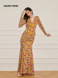 Retro Romantic Floral Design High-Waisted Mermaid Skirt