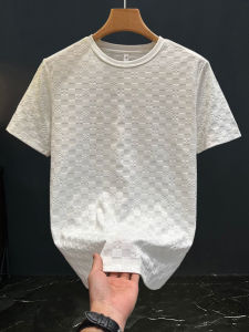 Luxurious Plaid Short Sleeve Mens T-shirt round Neck Casual Top Pure Color Summer New Style Bello Luxe BL24007 from China