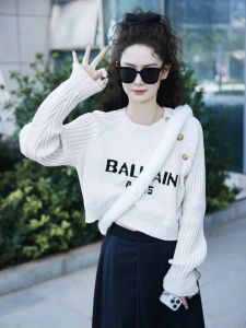 บล็อกสี เสื้อผ้าถัก ผู้หญิง หลวม เสื้อสวม เสื้อสเวตเตอร์ ลายพิมพ์ตัวอักษร สั้น เสื้อท่อนบน ถักสีตัดกัน หลวม Fit คอกลม เสื้อสเวตเตอร์