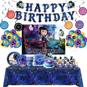 Potdemiel | Coraline Horror Movie Birthday Decoration - Starry Night Ghost House Disposable Tableware for Kids Baby Shower Party Supplies