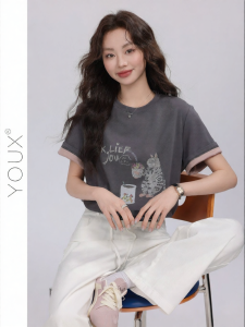 YOUXIANG | Áo Thun Tay Ngắn In Hình Mèo Dễ Thương cho Nữ