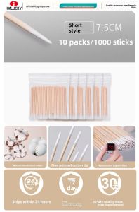 IMLUCKY | Disposable Sharp Tip Cotton Swabs Tattoo Eyebrow Makeup Remover Non shedding Beauty Salon Use Once Small Wood Stick