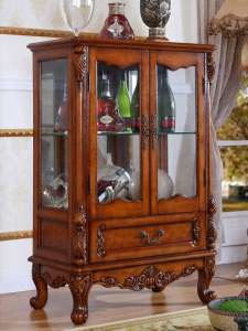 European American Style Wood and Glass Double Door Cabinet