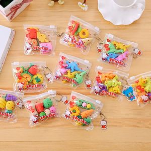 1Pack 4Pcs Kids Students Stationery Eraser Shaped Pencil Rubber Ultraman Ice Cream Vegetable Dessert Eraser