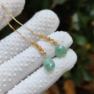 Wood Element Jade & Gold Earrings 🌱 Certified Harmony (Sku: 18k17)