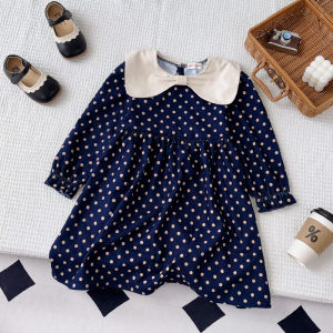 Bera Lãnh Đạo Mùa Thu Mới Polka Dot Cô Gái Dresses Casual Bow cổ tròn Mùa Xuân Dài Tay Áo Trẻ Em Quần Áo Dễ Thương 3-7 Năm Trang Phục