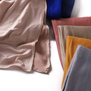 มุสลิมธรรมดาผ้าฝ้ายฮิญาบผ้าพันคอสีทึบเย็บดียืดนุ่ม Turban HEAD Wraps Shawl Foulard Femme