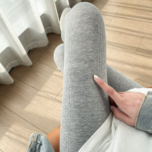 กางเกงเลกกิ้งผู้หญิงใส่ด้านนอกสำหรับฤดูใบไม้ผลิและฤดูใบไม้ร่วงกางเกงผ้าฝ้ายผ้ายืดรัดรูปสีเทาไซส์ใหญ่ใส่ช่วงฤดูใบไม้ร่วงและฤดูหนาวกางเกงฤดูใบไม้ร่วงลายเกลียวสำหรับฤดูใบไม้ร่วง