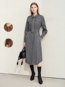 AMII | Military Utility Style Detachable Collar Belted Shirt Dress