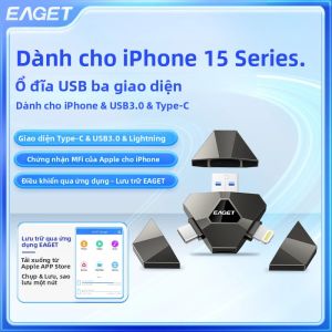 Ổ USB Đa Năng Eaget 3 Trong 1 - USB Type C MFi Lightning Sang USB 3.2 Dành Cho iPhone Android PC Điện Thoại Máy Tính Xách Tay Chất Liệu Kim Loại