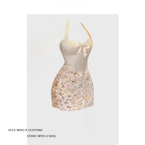 Hela Nữ Cỡ Lớn Lễ Phục Pure Desire Thiết Kế Treo Cổ Vòng Eo Vào Trong Đầm Nối Sequin Lấp Lánh Váy Bó