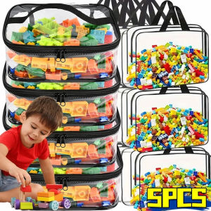 Dizoey 5PCS Transparent PVC Storage Bag Makeup Bag Portable Travel Waterproof Zipper Bags Toy Storage Organizer Bag for Books Building Block