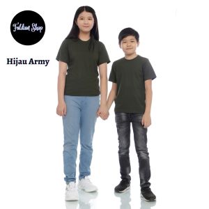 Kaos Polos Anak Oneck Lengan Pendek Bahan Katun Combed 30s Warna Hijau Army