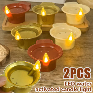2PCS LED Water Activated Candle Lamp Indian Style Small Oil Lamp Lights Up When Touching Water Water Sensor Candle Luminous Decoration DIY Wedding Valentine’s Day New Year’s Party Atmosphere Decoration