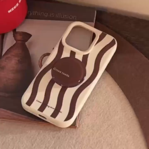 ขายึดกลมสีน้ำตาลพร้อมลายคลื่น เคสนุ่มสำหรับ iPhone 11 12 13 14 15 16 Pro Max เคสป้องกันสีขาวสำหรับ iPhone 11