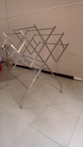 Stainless Steels Clothes Drying Rack Foldable Shelf With Wheels Outdoor Clothe Hanger Dring Rak Ampaian Penyidai Baju Clothing Drying Rak/O9