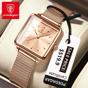 POEDAGAR Ladies Watch 100% Waterproof Authentic Fashionable Famous Brand Square Mesh Strap Birthday Gift 793