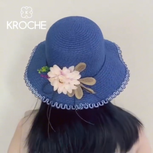 Krcohe Topi Pantai Bunga Straw Paper Summer Hat Fashion UV Protection