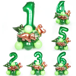 21pcs Dinosaur Balloons Green Number Balloon Birthday Set Kids Baby Shower Jungle Roar Dinosaur Theme Party Decorations Supplies